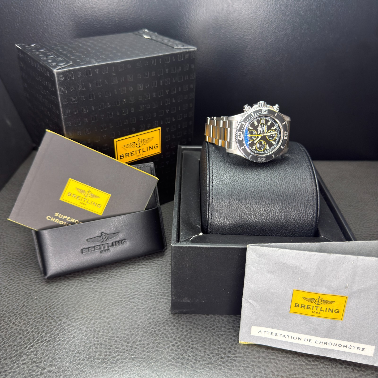 Breitling Superocean Chrono II A13341 44mm Black Dial Box & COSC Full Bracelet
