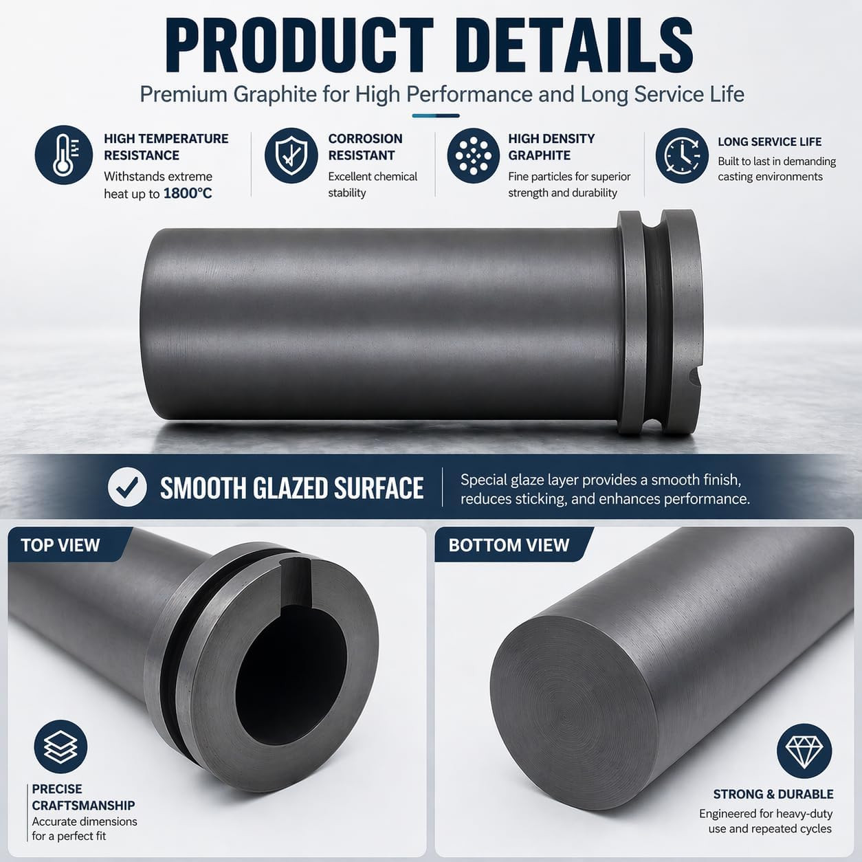 3KG High Purity Graphite Crucible with Tongs, Crucibles for Melting Metal, High