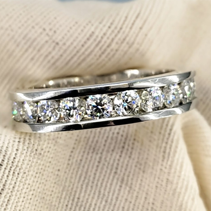 1.20CTW Round Cut Moissanite Eternity Engagement Band Ring 14k White Gold Plated