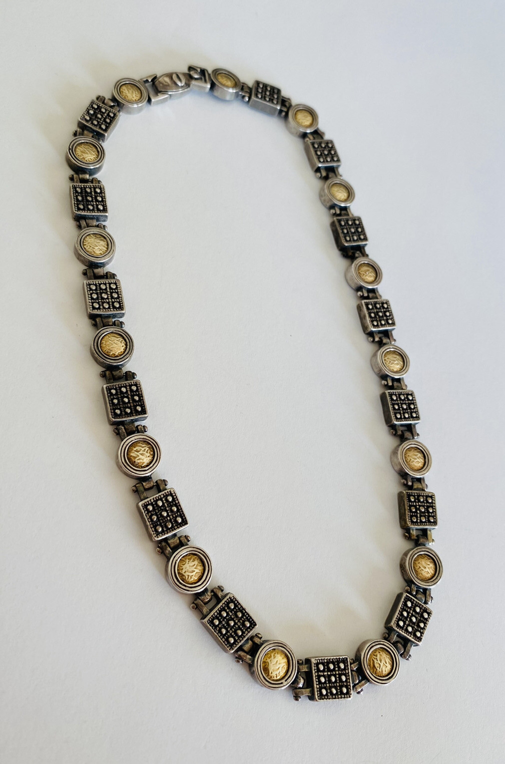 Vintage Anatoli Sterling Silver Round Square Link Chain Choker Necklace 45-Grams