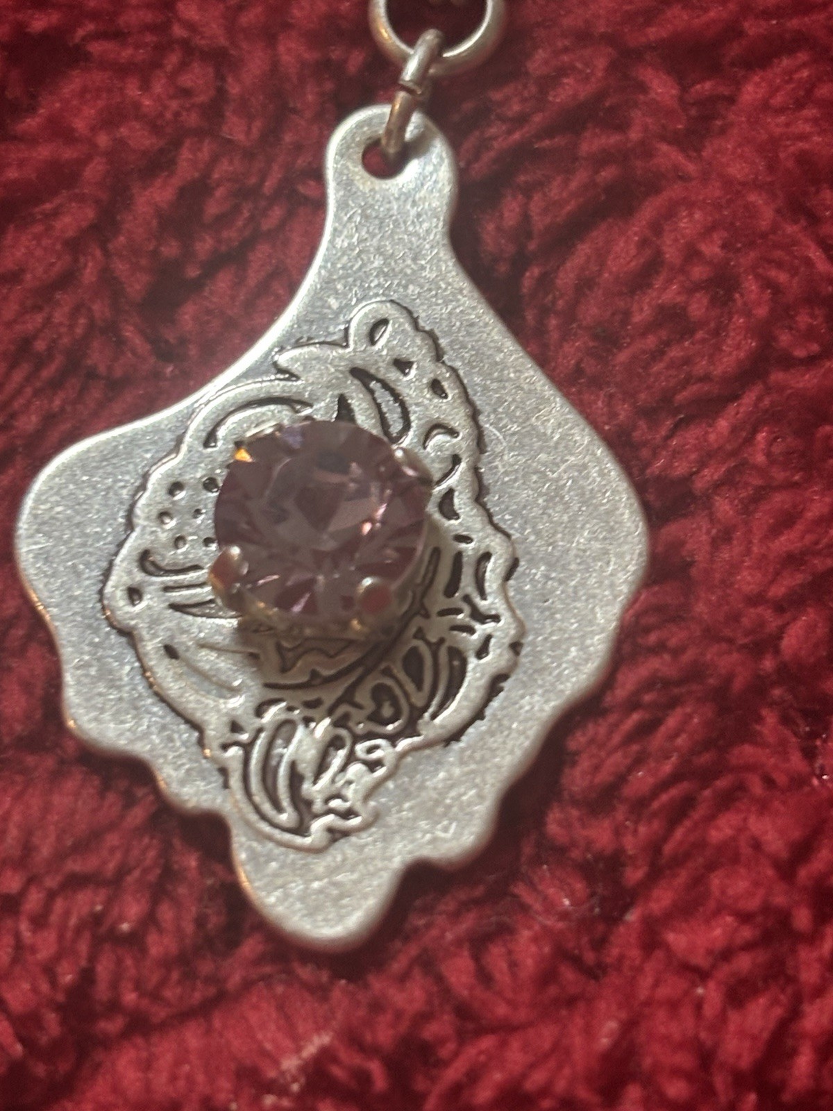 Pilgrim Danish Design Silver Tone Pendant Charm Necklace Mauve Crystal Signed