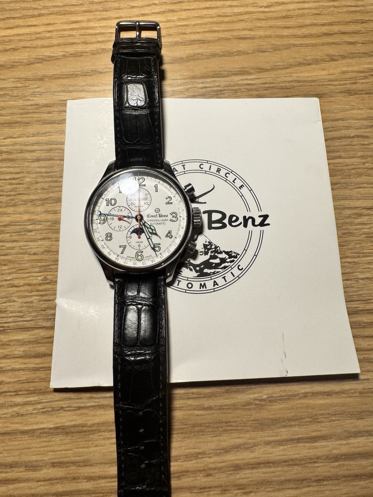 Ernst Benz Chronolunar Auto Chronograph Moon Phase Date 47mm White, Box