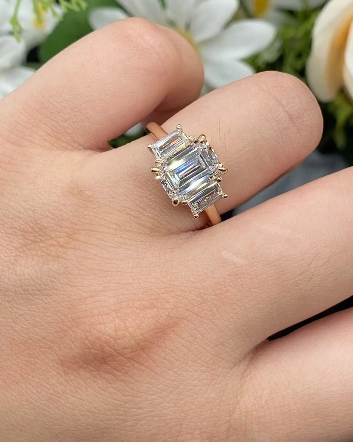 Wedding Ring 6.50 Ct Real Emerald Cut Lab Grown Diamond in Solid 18K Yellow Gold