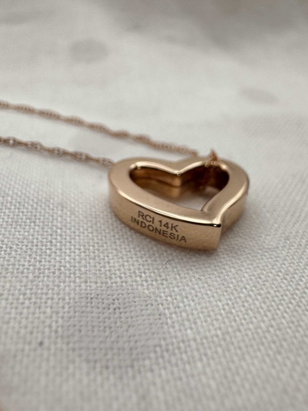 14K Solid Rose Gold RCI Open Heart Pendant 18” Fine Rope Necklace