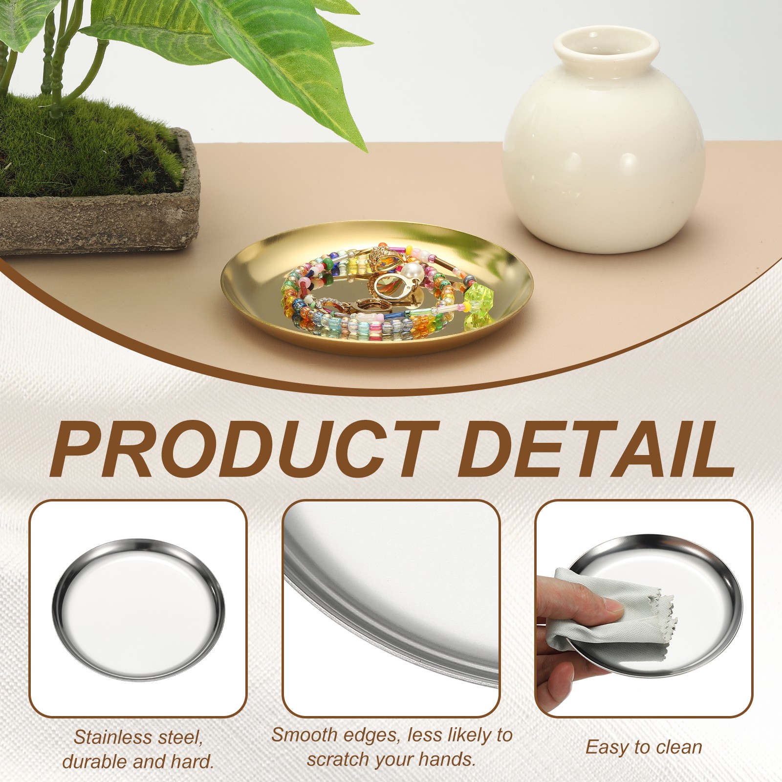 Silver Round Serving Trays 4.92″ Jewelry Tray for Bathroom Candle