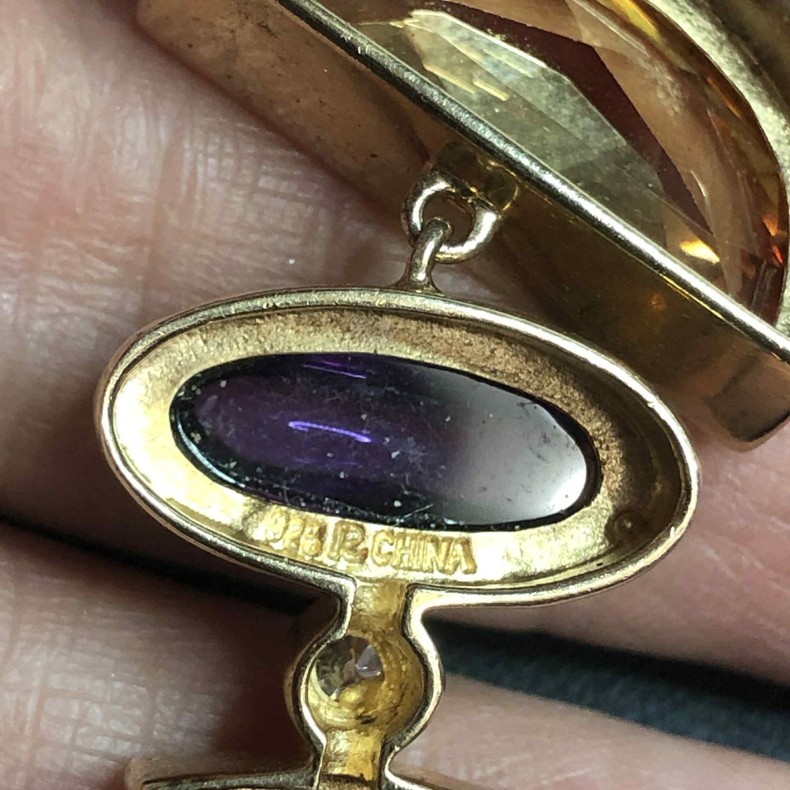 7278 Ross Simons Sterling Vermeil 925 Faux amethyst citrine slider pendant 16.2g