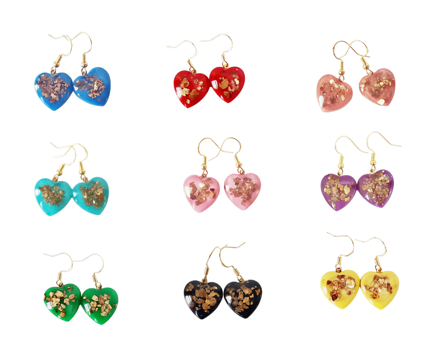 Small Heart Dangle 22 KT Gold Leaf, Women Girl Children Earrings