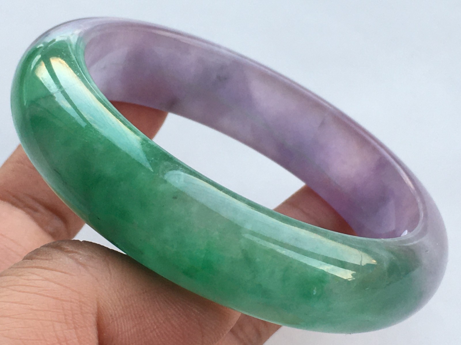 58mm Certified Nature Green/Purple Burmese Jade jadeite bracelets bangle 6446