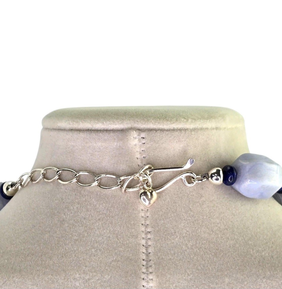 Mine Finds By Jay King DRT Blue Lace Agate Sterling Silver Bead Necklace Pendant