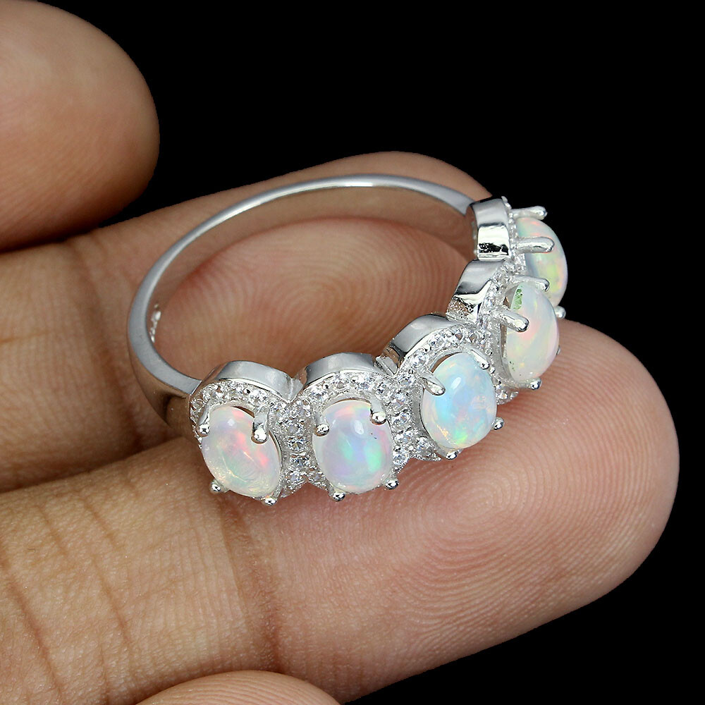 925 Sterling Silver Ring Oval Fire Opal 6x4mm Gemstone Jewelry 8.5