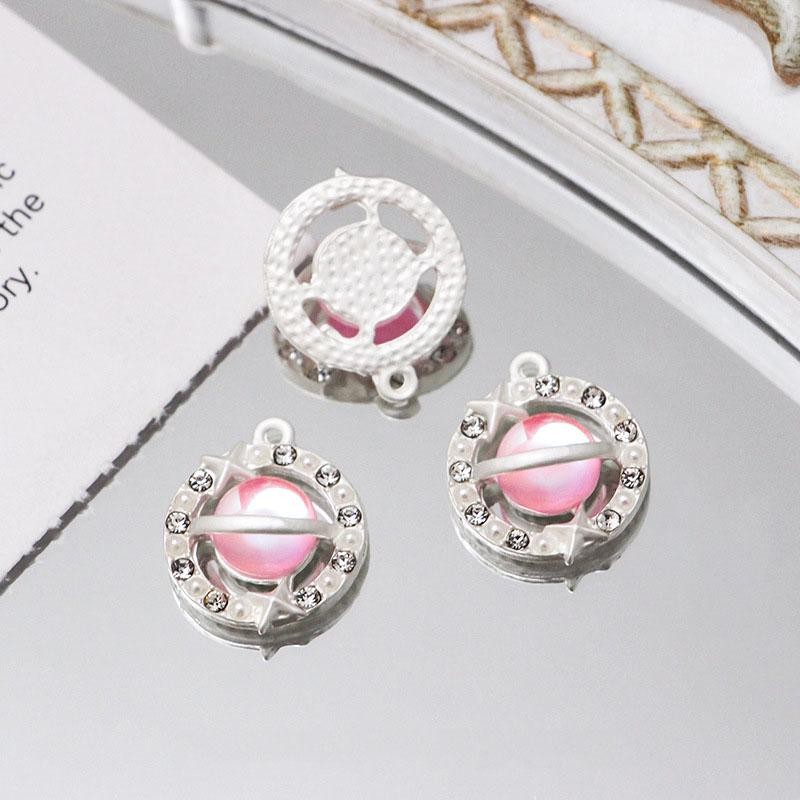 4PCS Silver Tone Alloy Pink Rhinestone Universe Charm Pendant 15X19mm GJS233