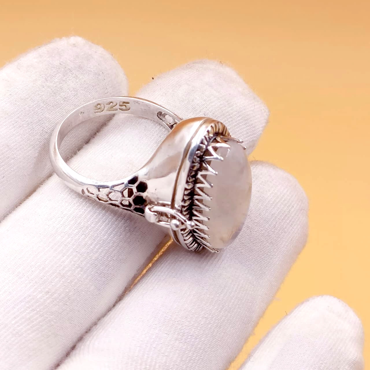 Handmade Natural Moonstone Poison Ring in 925 Sterling Silver Box Ring Design