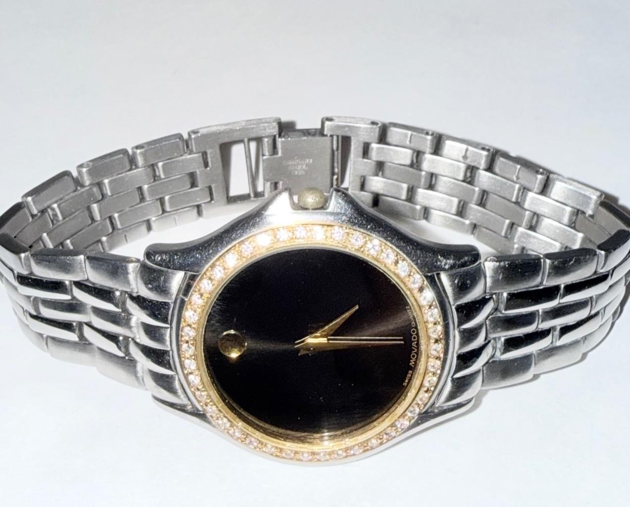 MOVADO MENS MUSEUM TWO TONE 81 D1 863 LAB GROWN DIAMOND 35MM WATCH