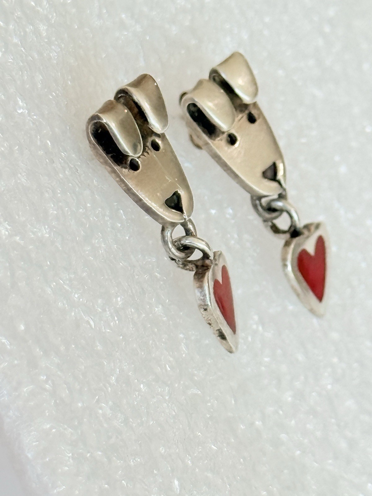 Vintage Anne Jane Harvey Mexico Sterling Silver Dog Puppy Heart Dangle Earrings