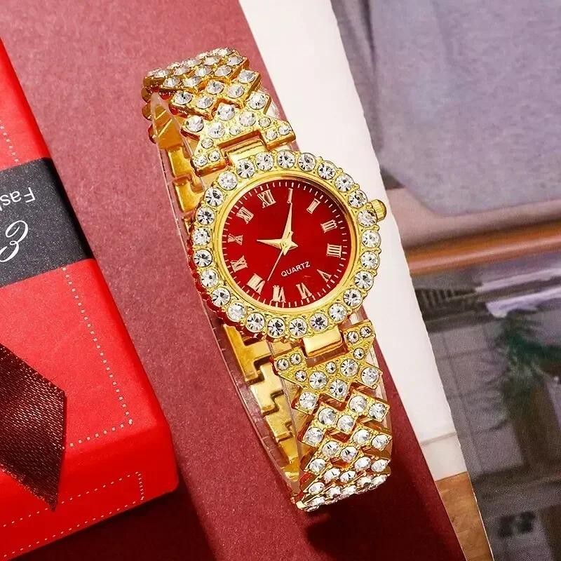 Women 4 Jewelry Set Watch & Bracelet & Ring & Earrings & Necklace Fashion Gift