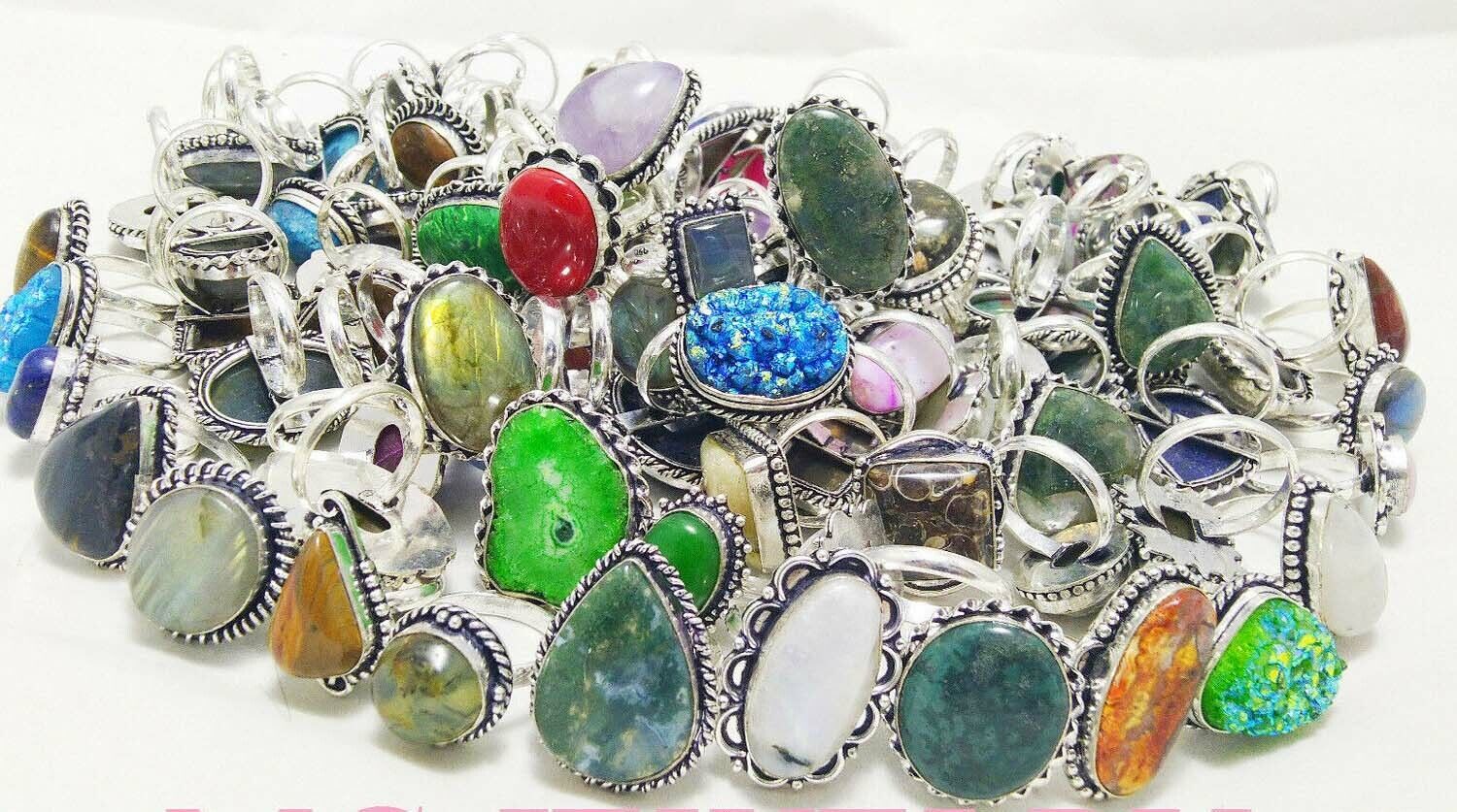 Gift Multi Jasper & Mix Gemstone 925 Sterling Silver Plated Handmade Lot Rings