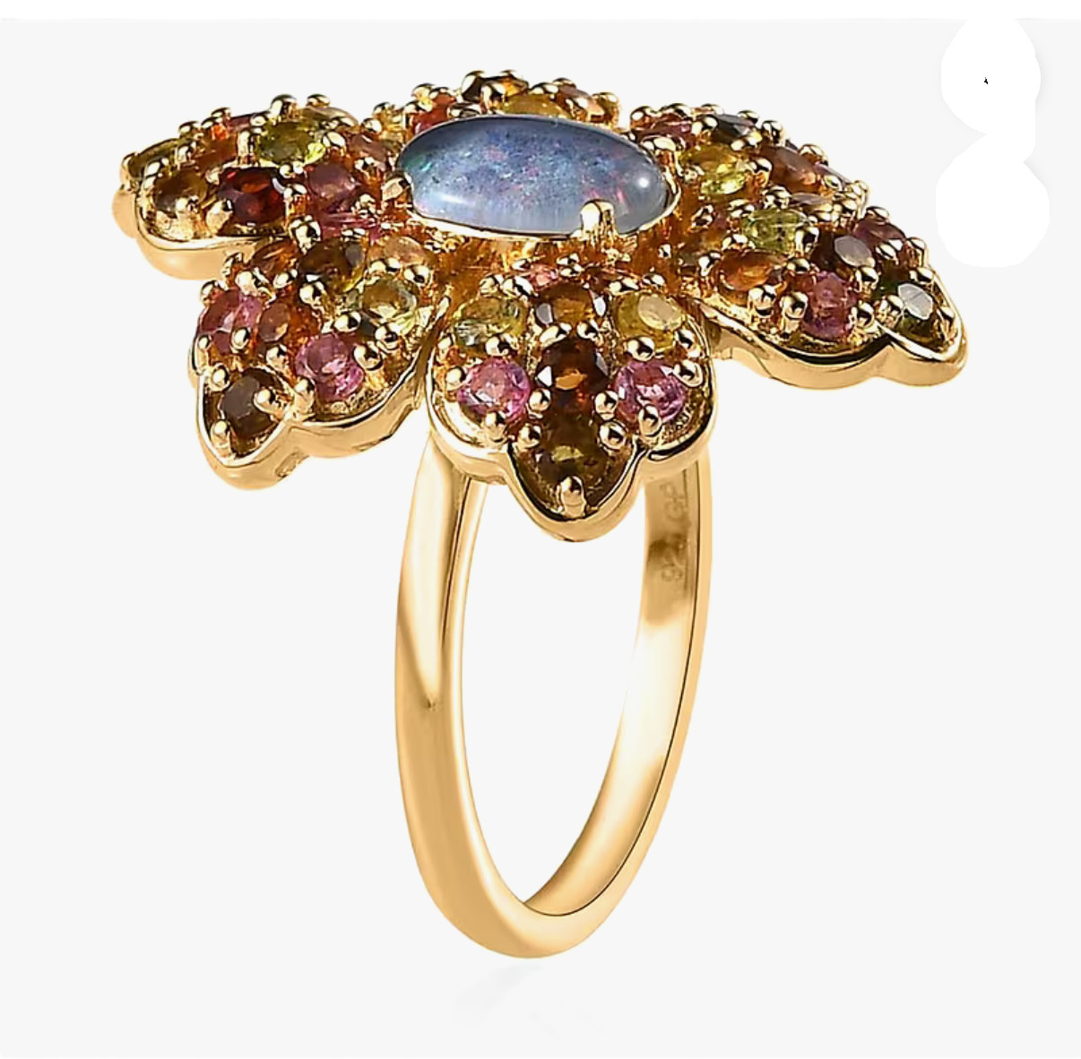 GP Italian Garden Boulder Opal Ring (9)Triplet Multi-Tourmaline Floral Ring 925