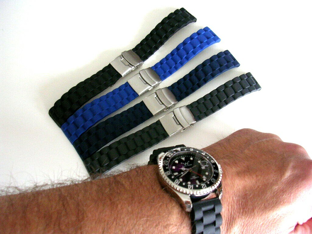 18 20 22 Silicon Rubber Link double lock Deployment Diver watch band Sport strap