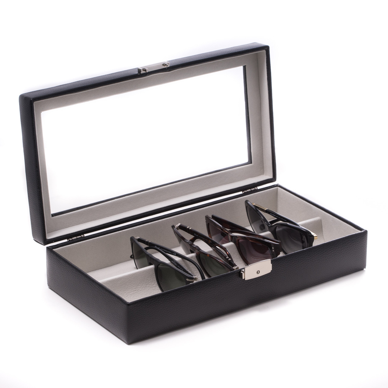 Bey Berk Black Leather Multi Purpose Case with Glass Top and Locking Clasp