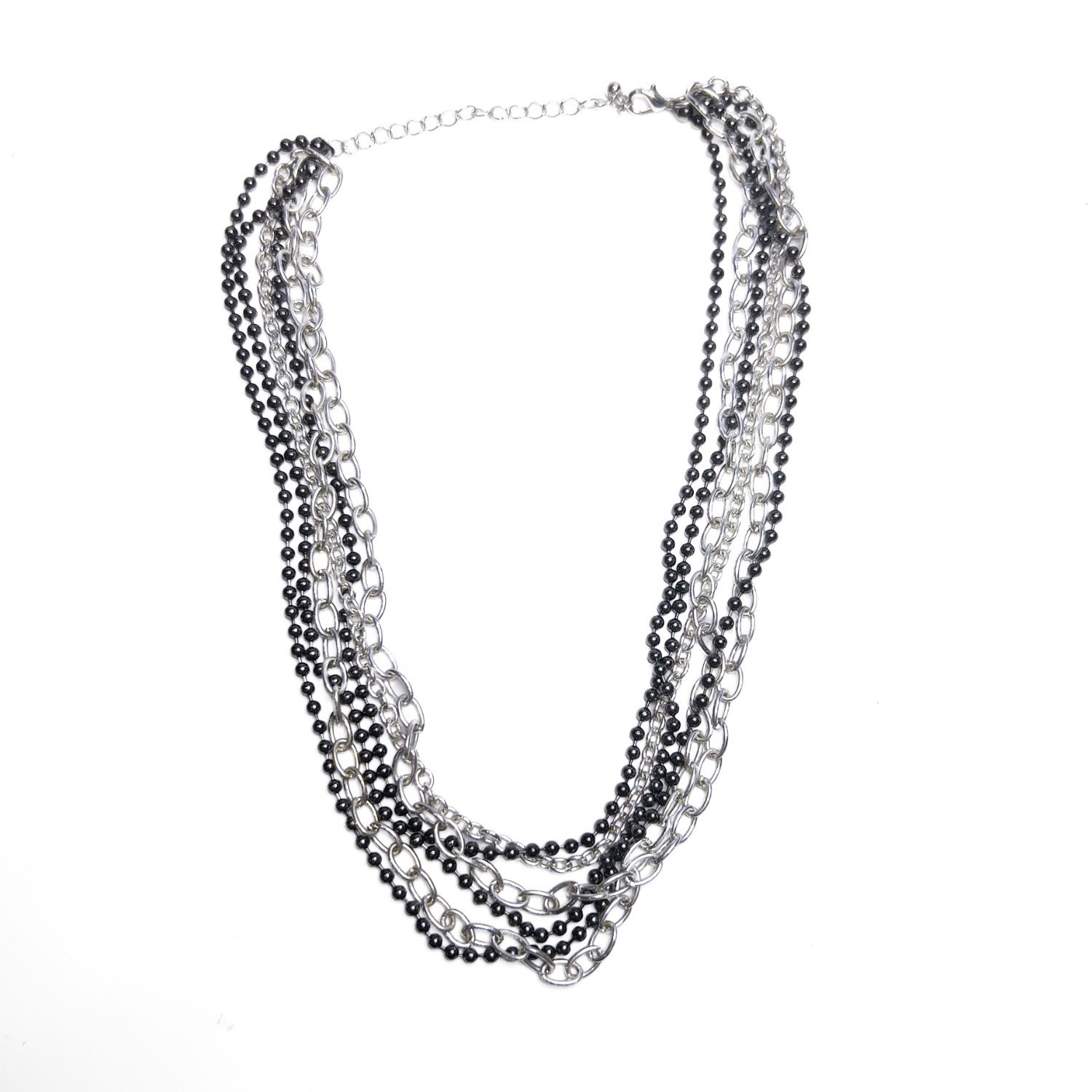 Y2K Multi Layer Chain Necklace Black Silver Tone Scene Emo Goth 2008-2013 Era