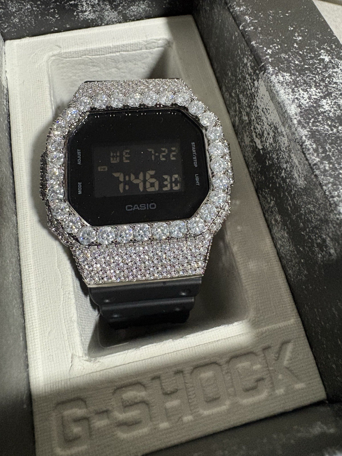 G-Shock DW-5600 Digital Watch Moissanite VVS Iced Out Bezel