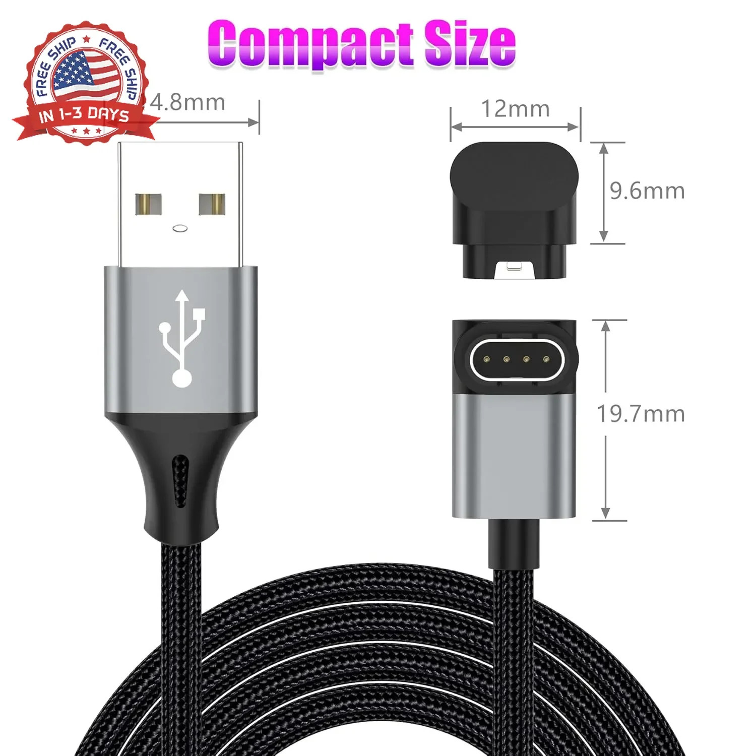 AGVEE 2 Pack 3.3ft Charger Cable for Garmin Watch, L-Shape Braided Charging Cord