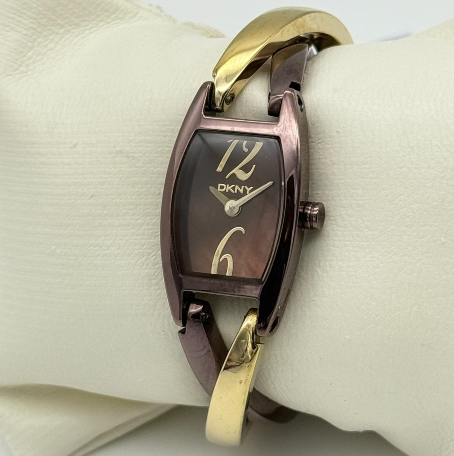 Women’s DKNY Brown/Gold Tone Solid Stainless Steel Petite Bracelet Watch NY4285
