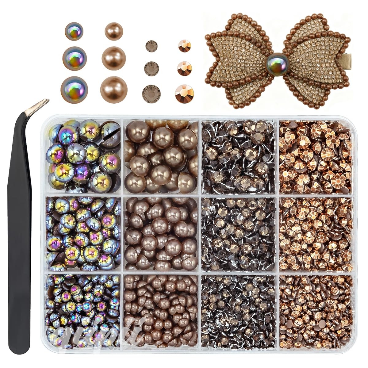 qiipii Dark Coffee Pearls Rhinestones 3-8mm