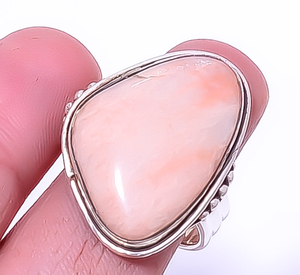 Amazonite – Beige Gemstone Silver Handmade Bali Ring s.9 T36 A378