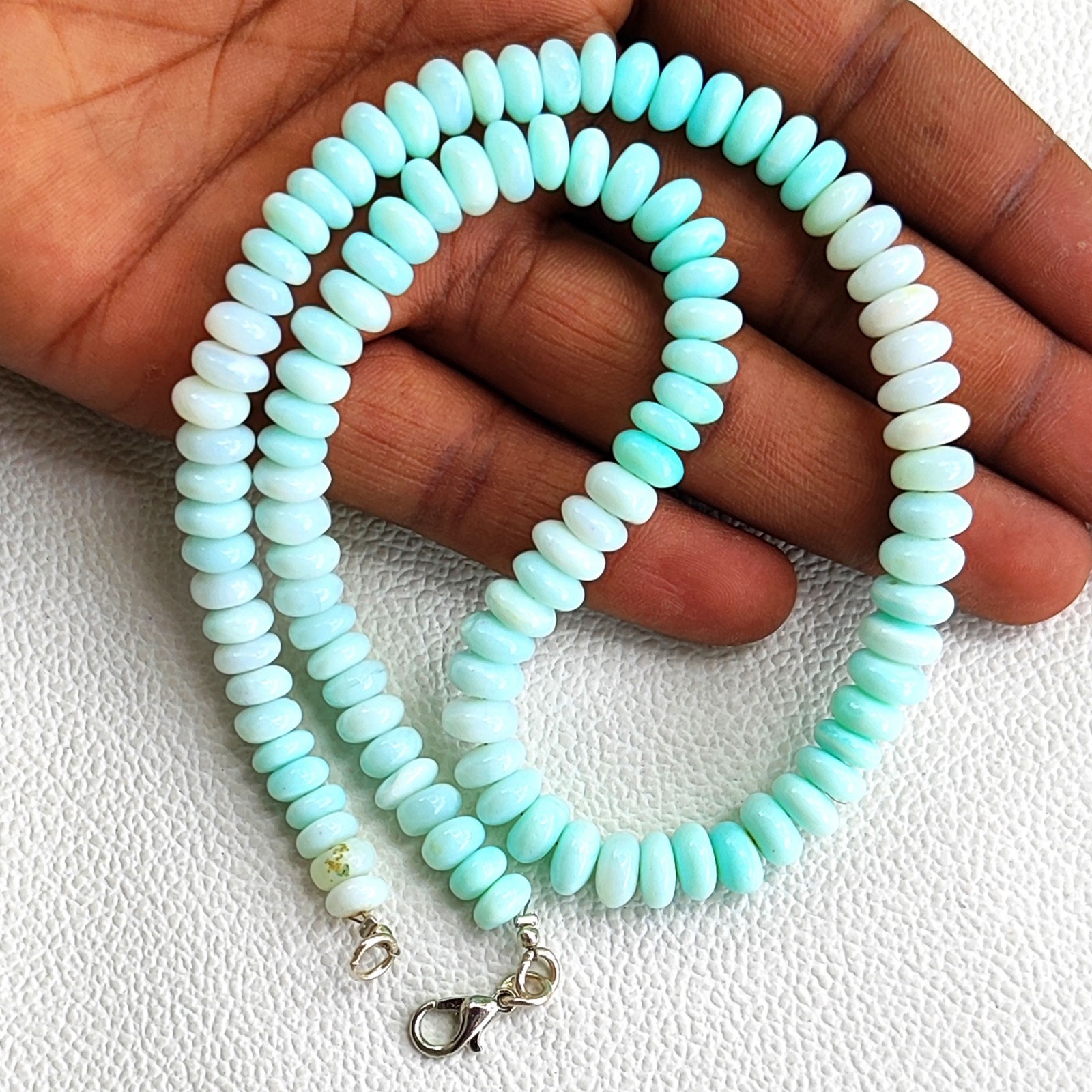 Peruvian Natural Blue Opal Smooth Rondelle Bead Gemstone Necklace 7-8mm 16.5″