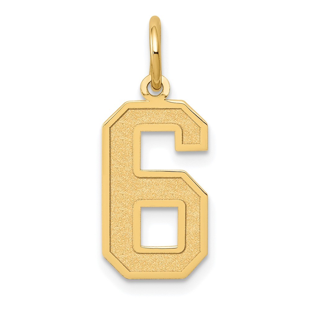 10k Yellow Gold Medium Satin Number 6 Charm Pendant 0.27g