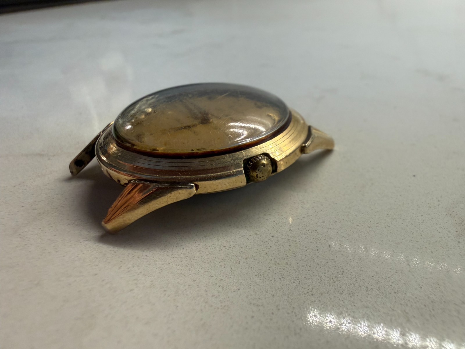 Vintage 1958 Bulova 23 Jewel Self Winding Watch Gold Tropical Linen Dial