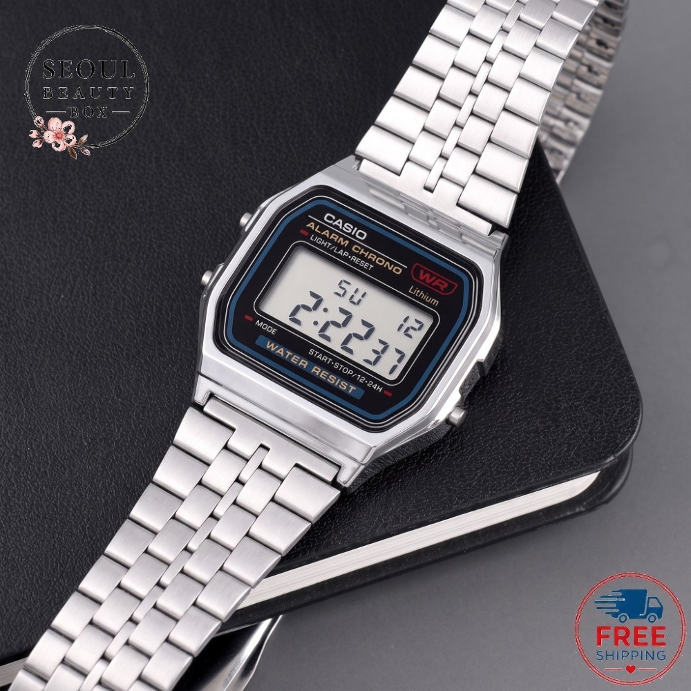 Casio A159W-N1 Vintage Digital Stainless Steel Watch Unisex 36.8mm