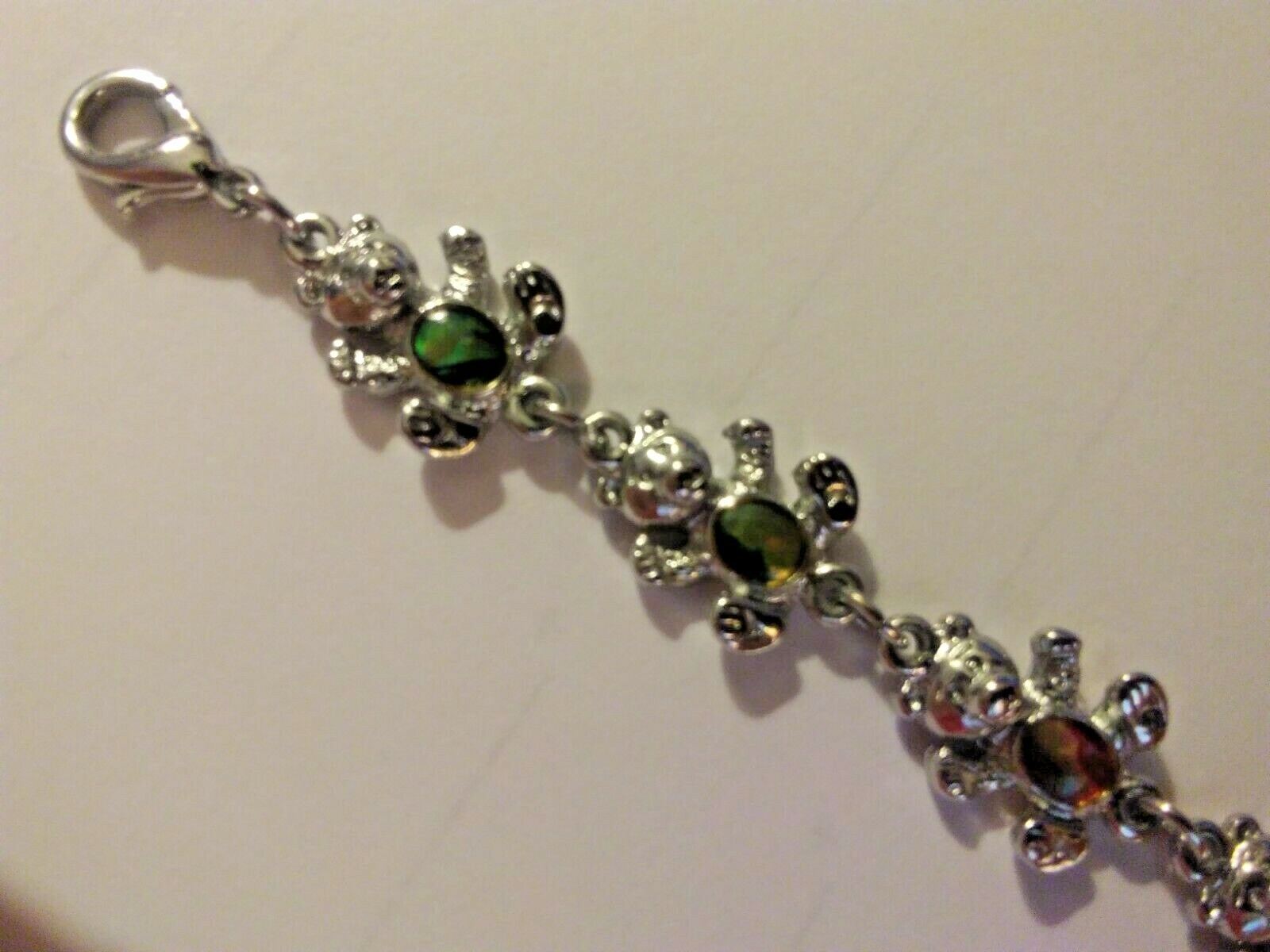 Bracelet 9 Teddy Bears ea w/Different Colored Stone on Tummy 7.25″L x 0.60″W NEW