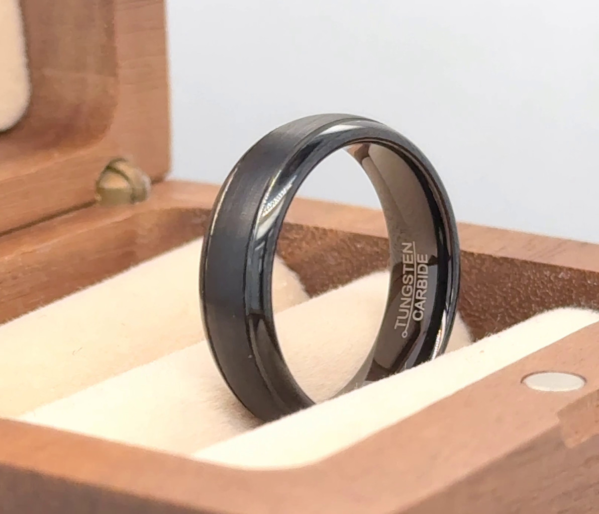 Gift For Girlfriend 6mm Black Plated Tungsten Band Stackable Promise Ring