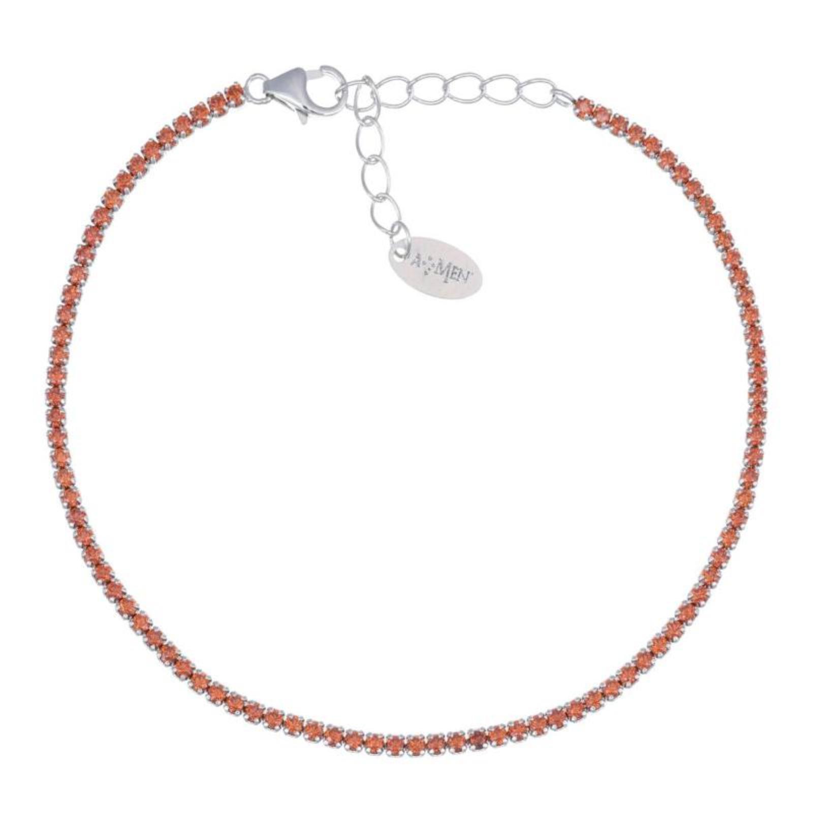 Women’s Tennis Bracelet AMEN BT1BAR17 925 Silver Pink CZ Orange 20 cm