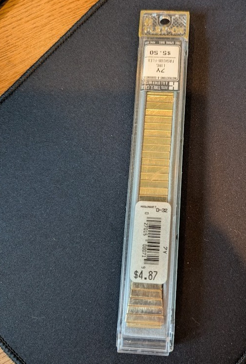 VINTAGE KREISLER GOLD COLOR FLEX-ON STRETCH WATCH BAND, STAINLESS STEEL 7Y LONG