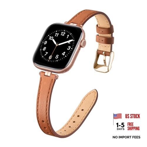 Thin Leather Band Compatible 38mm 40mm 41mm 42mm(Series 11 10) Brown/Rose Gold