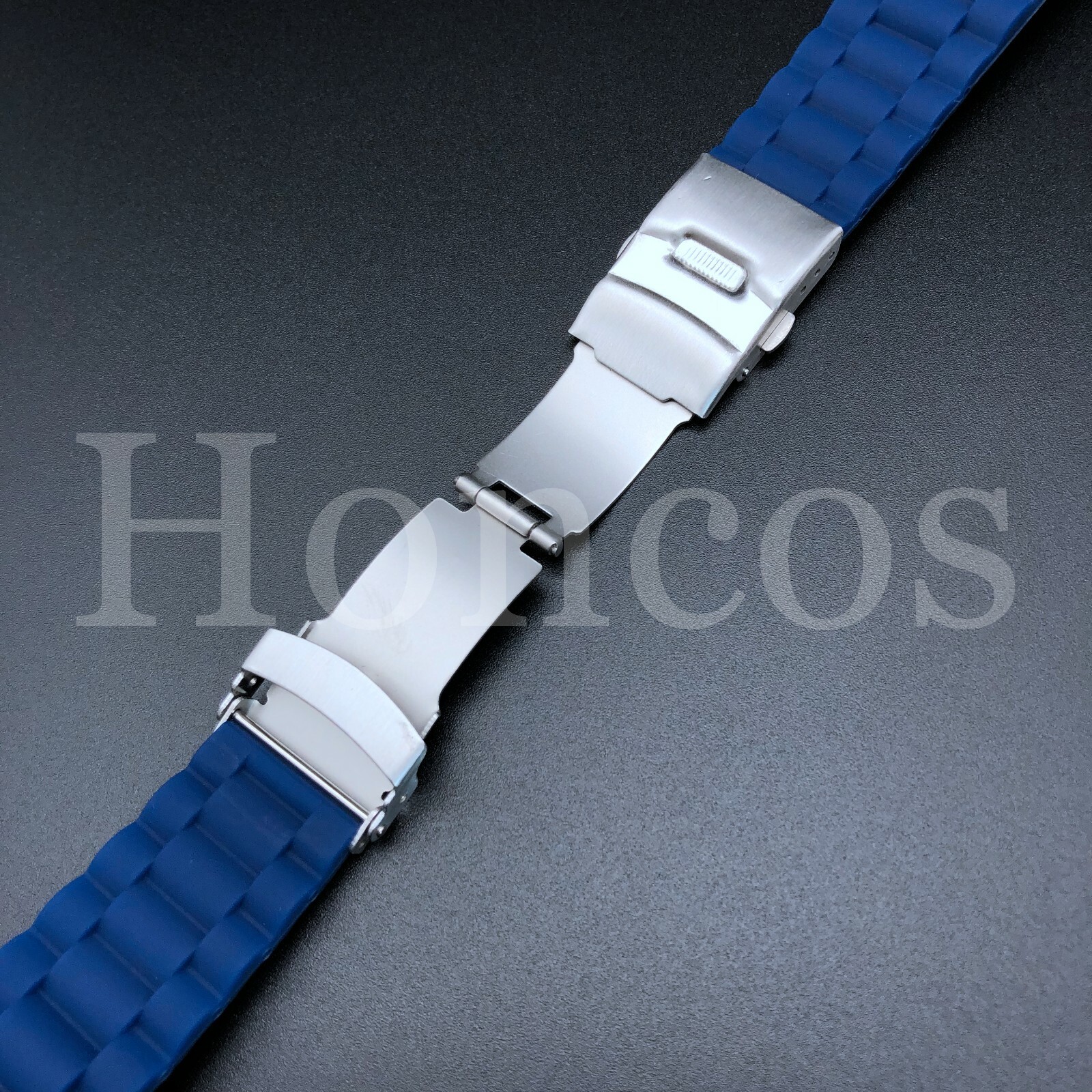 22mm Blue Silicone Rubber Watch Strap Band Deployment Buckle Waterproof Belt