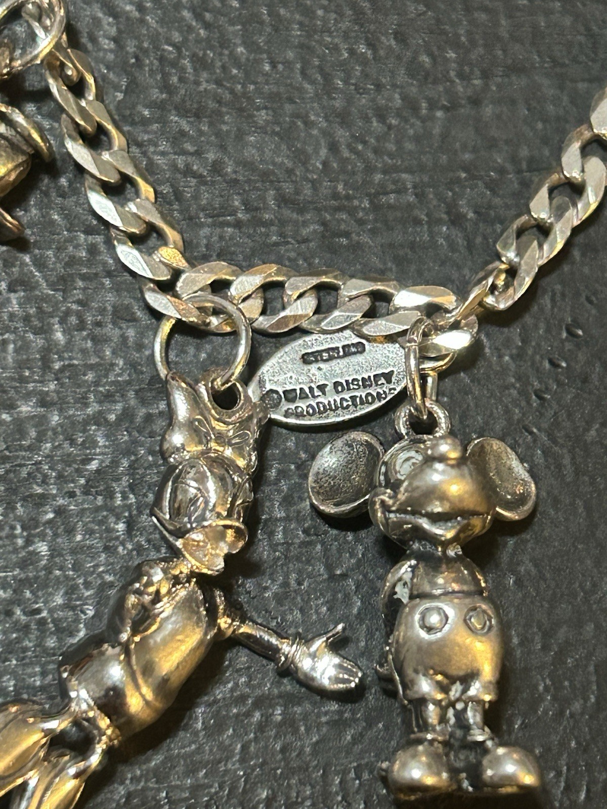 Sterling Silver Walt Disney Production Charm Bracelet 7.5 Inch