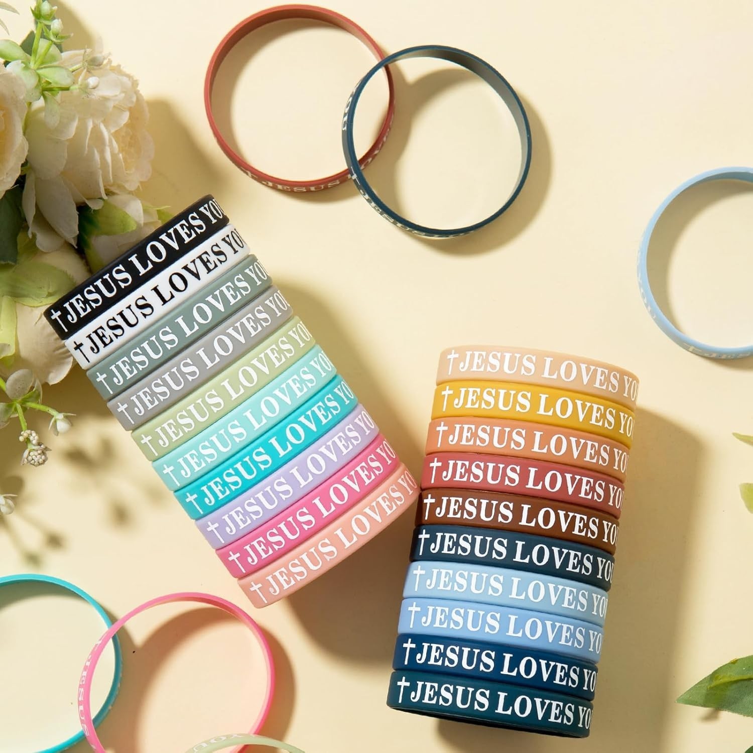 Jesus Loves You Silicone Bracelets Christian Wristbands Bulk Bible Verse Rubb…
