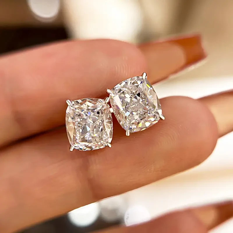 Luxury 6.00Ct Cushion Cut Lab Grown Diamond Stud Earrings Solid 14K White Gold