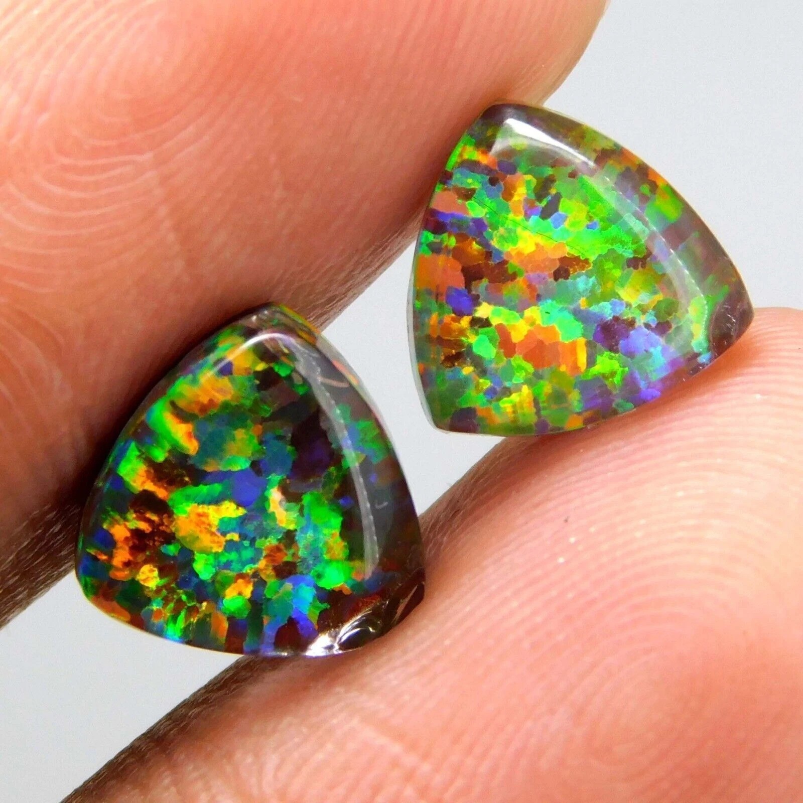 Ethiopian Fire Doublet Opal Trillion 4-6 Ct Pair Natural Certified Gemstone