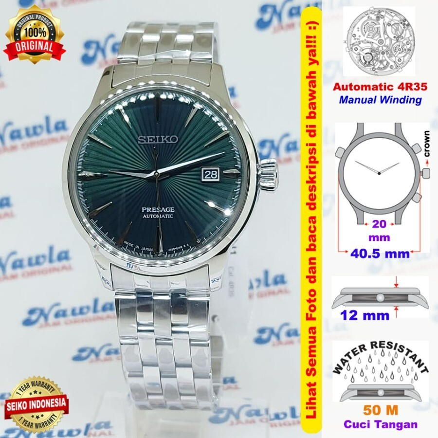 Brand New Seiko SRPE15J1 Green Dial Cocktail Mockingbird Automatic Watch SRPE15