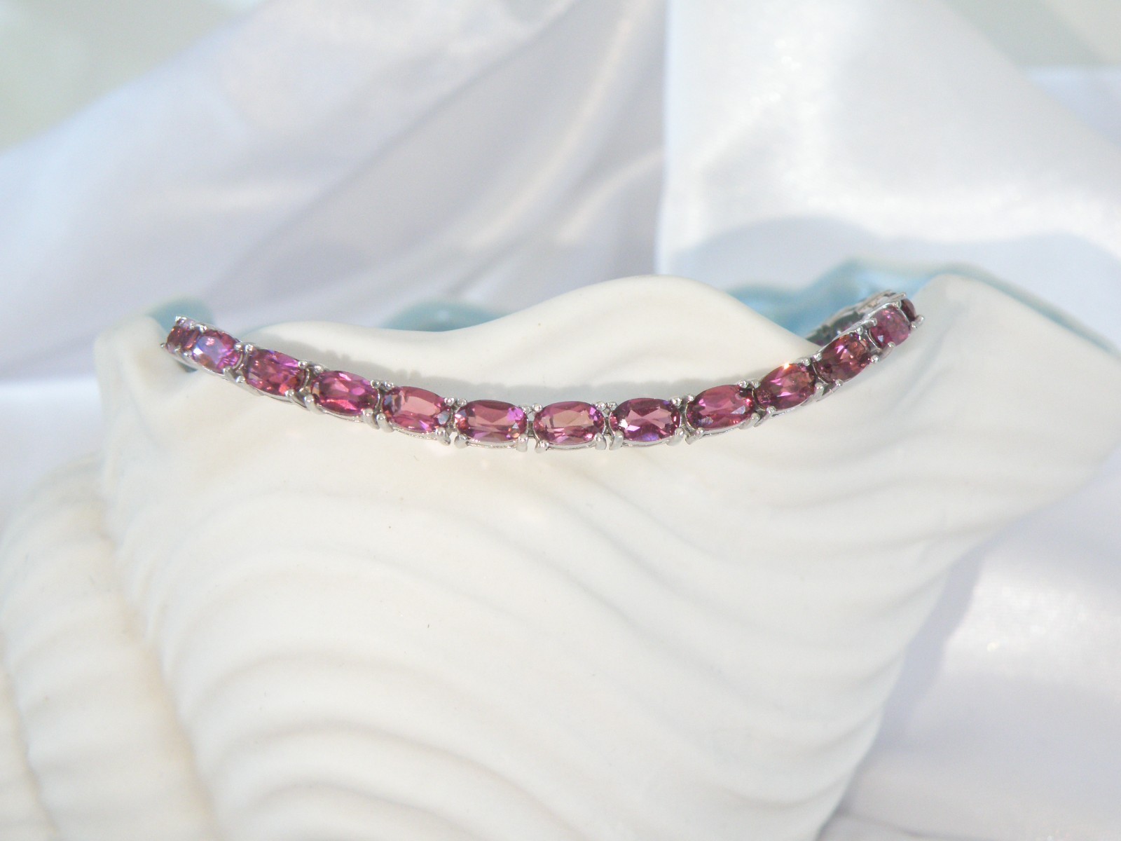 Sterling Silver 925 Rhodolite Pink Garnet Tennis Bracelet 8″