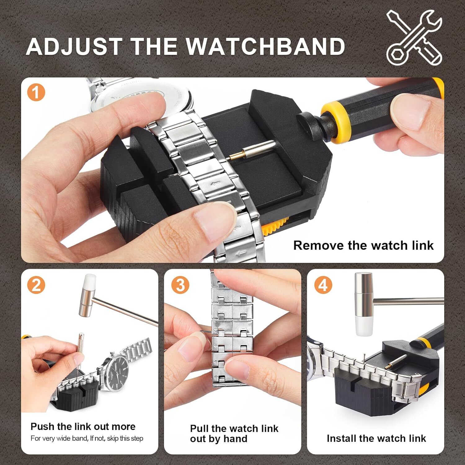 Watch Link Removal Kit, Resizing Tool for Bracelet Adjustment & Replacement, Pin