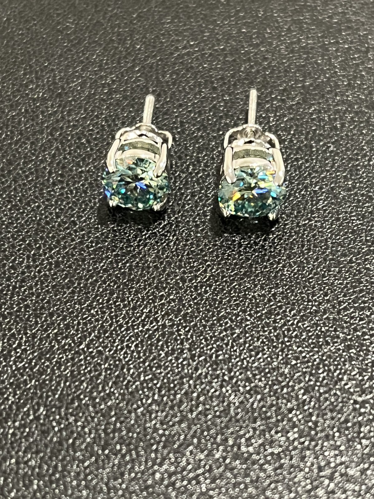 1.00 Ct Flawless Light Blue Green Moissanite Earrings (2.00 Ct Per Pair)