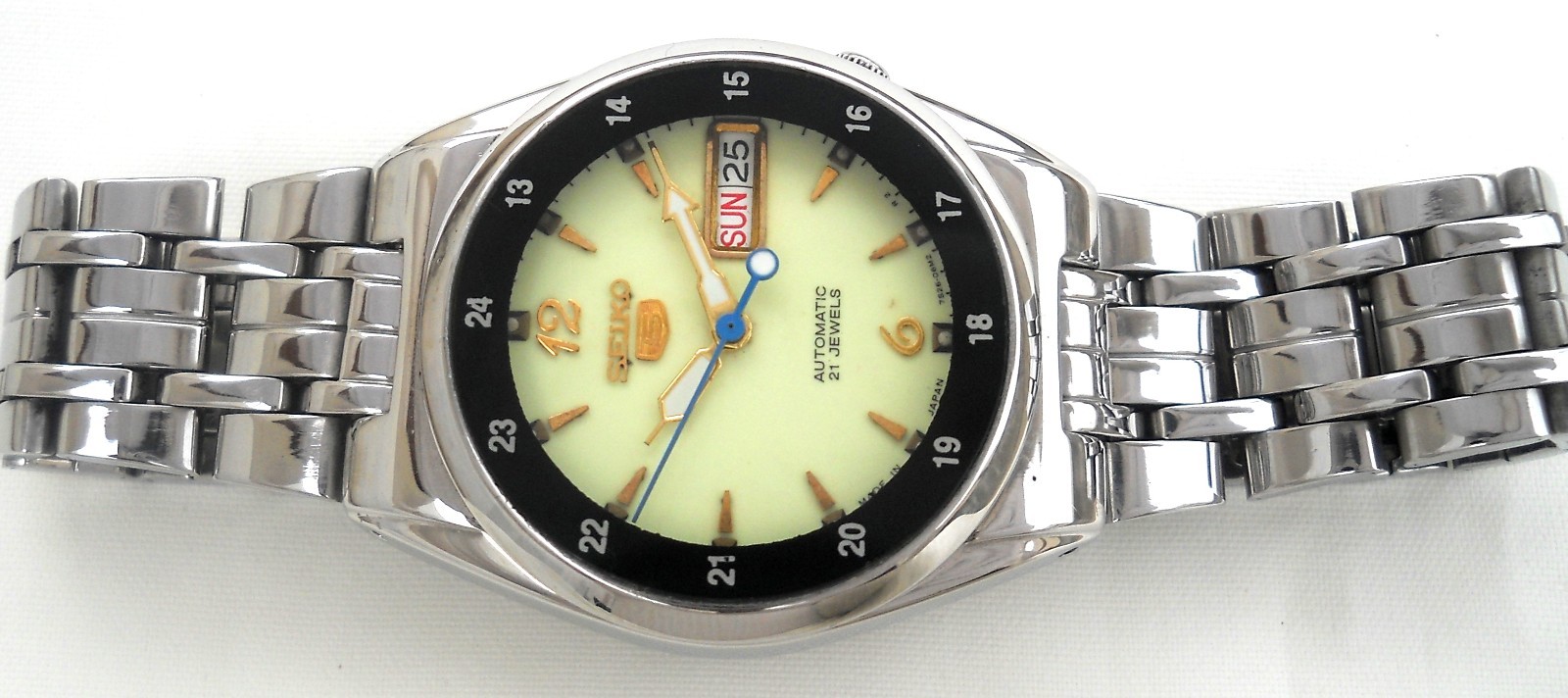 Rare Seiko 5 Military Railway Time See-Thru Caseback Full Luminous Watch Japan