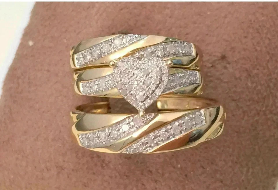 2.50 Ct Round Lab Created Diamond Trio Wedding Ring Set 14k Yellow Gold Plated