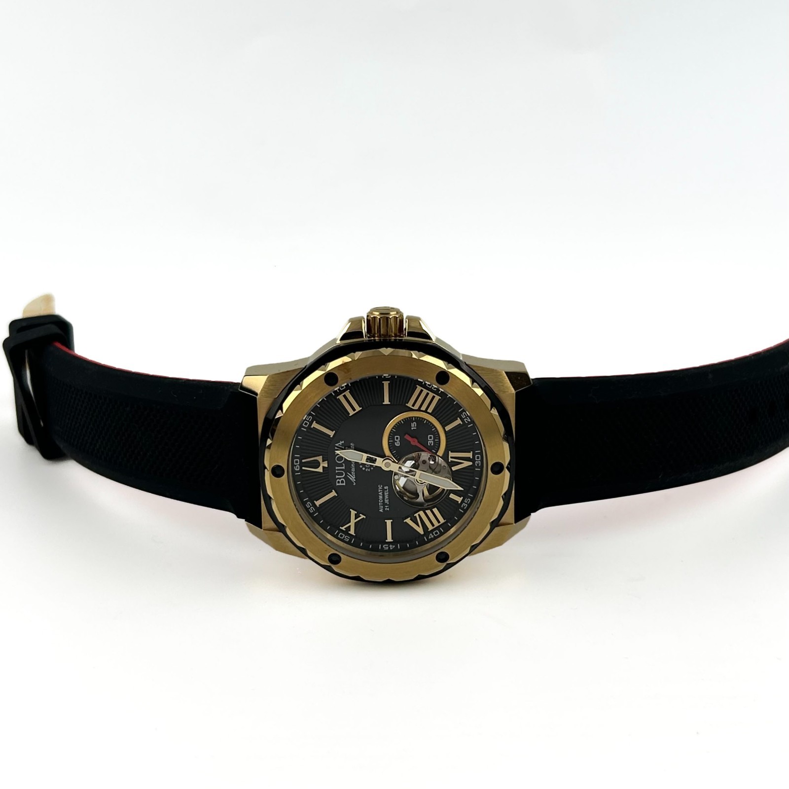 Bulova Marine Star 98A272 Classic Men’s Automatic Watch Black Dial Rubber Strap